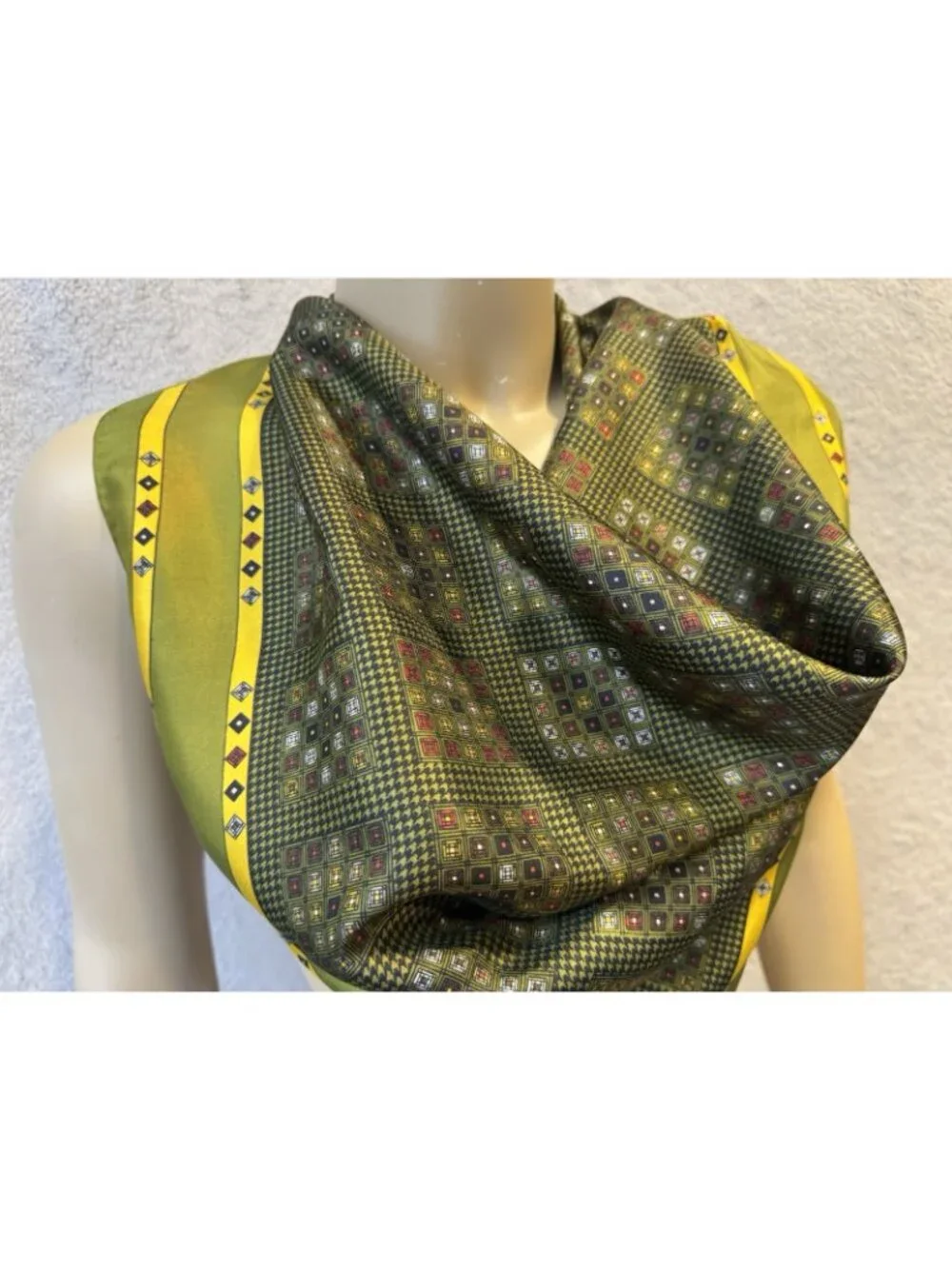 Vintage ECHO Silk Blend Scarf,  Modernist Geometrics Hand Rolled Edges 26x26